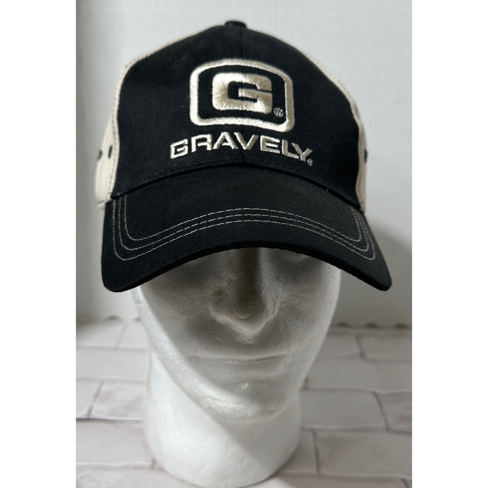 Gravely Mowers Baseball Cap Hat Black Tan Embroidered Logo Adjustable‎ RN 93263